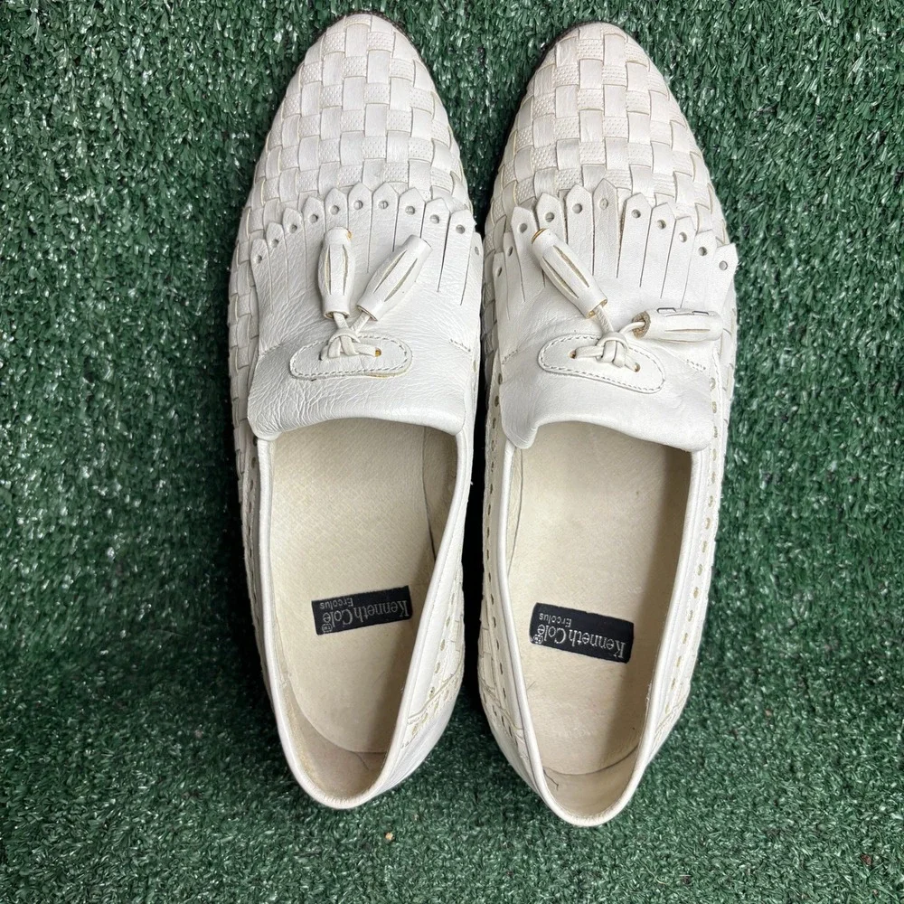 Kenneth Cole Ercolus Woven Tassel Kiltie Loafer Dress Shoe White Mens Size 8.5